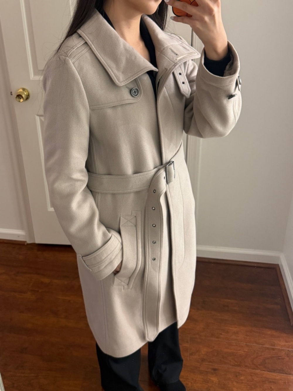Burberry Brit Belted Wool-Cashmere Blend Trench Coat in Light Beige - Picture 2 of 16